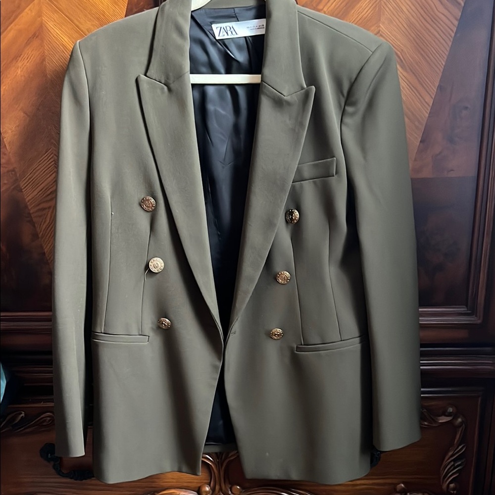 Zara Khaki Blazer with Brass Buttons